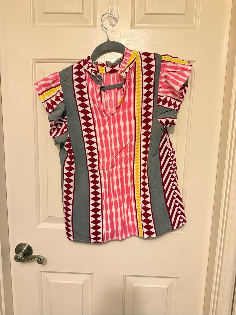 THML Pink, Gray & Yellow Patterned Short Sleeve Tunic - Picture 2 of 2